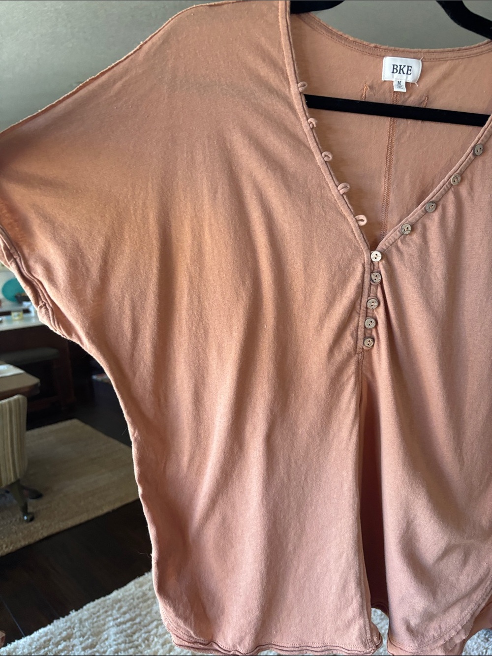 BKE Peach Short-Sleeve Button-Trim Top